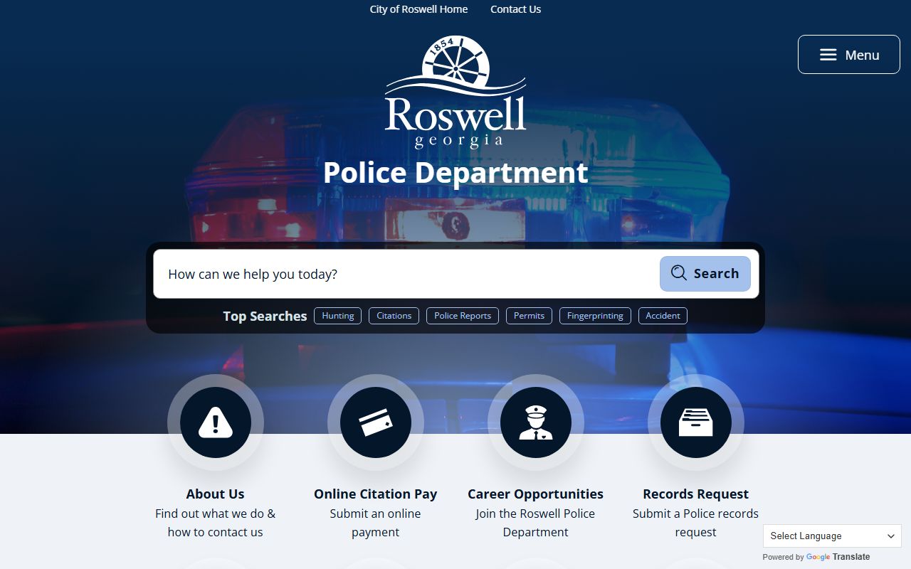Roswell Police Department website for police records requests