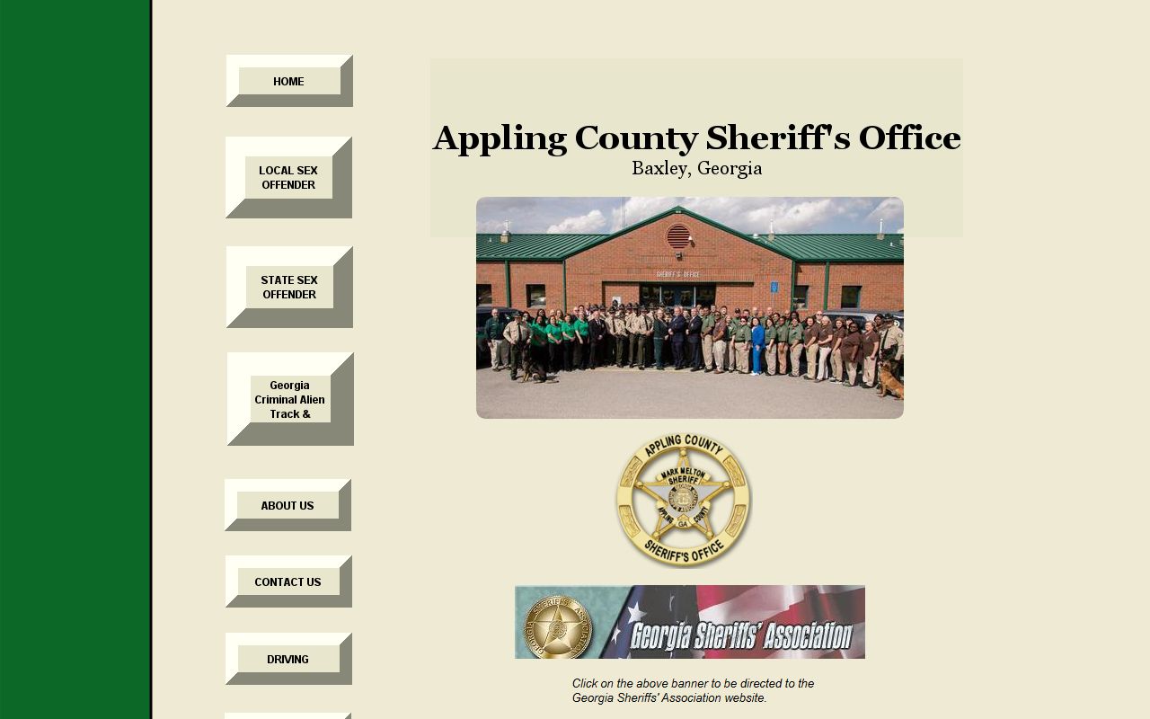 Appling County Sheriff's Office homepage for police records in Baxley Georgia