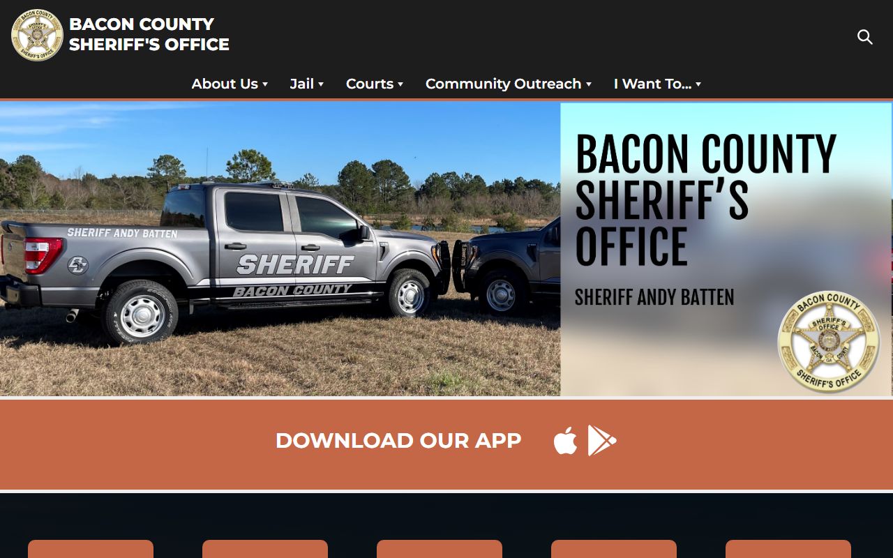 Bacon County Sheriff's Office homepage for police records in Alma Georgia