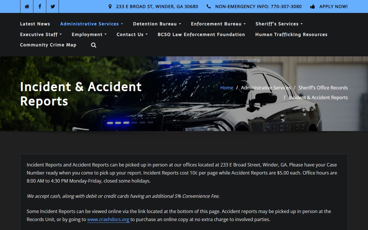 Barrow County Sheriff's Office records section for police records