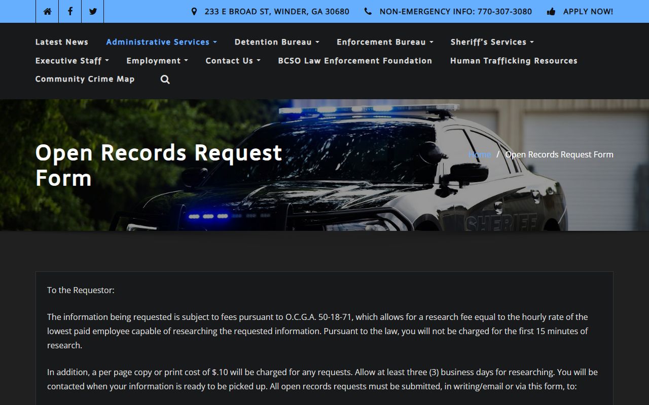 Barrow County open records request form for police records
