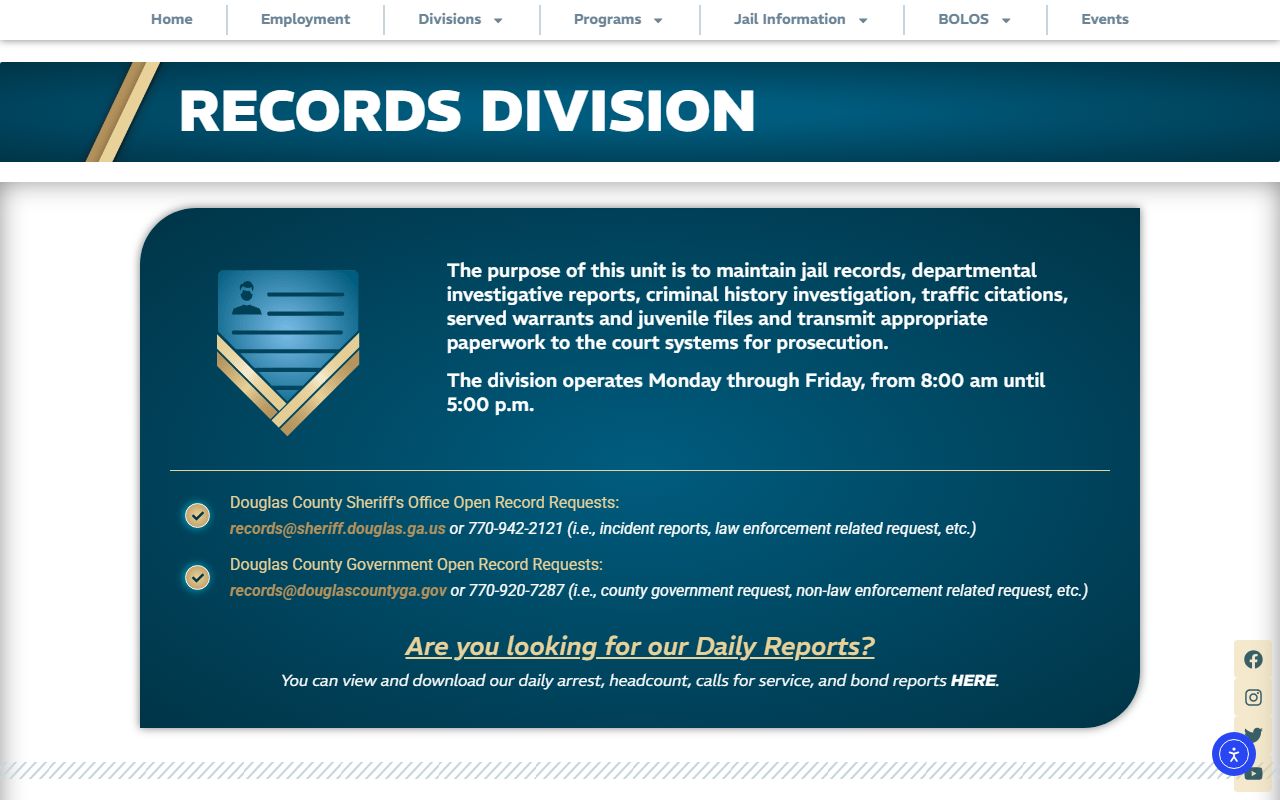 Douglas County records division page for police records requests