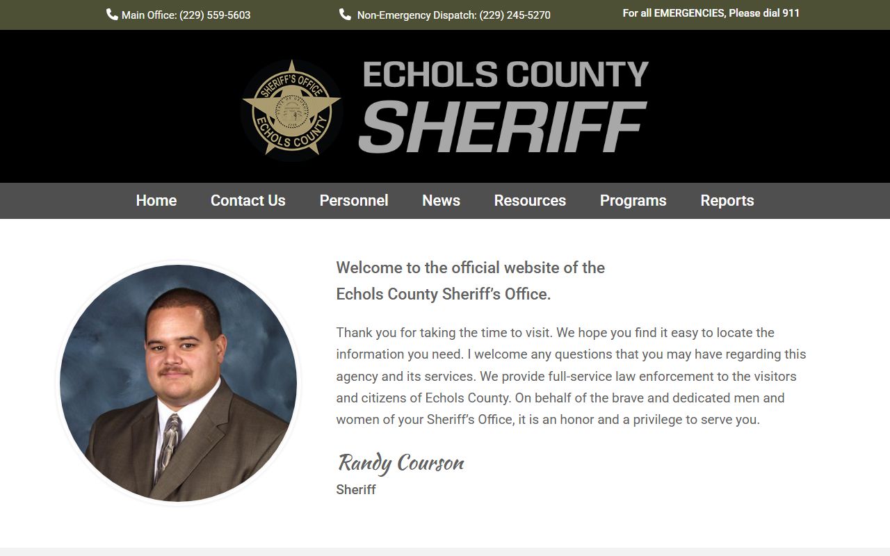 Echols County Sheriff's Office homepage for police records